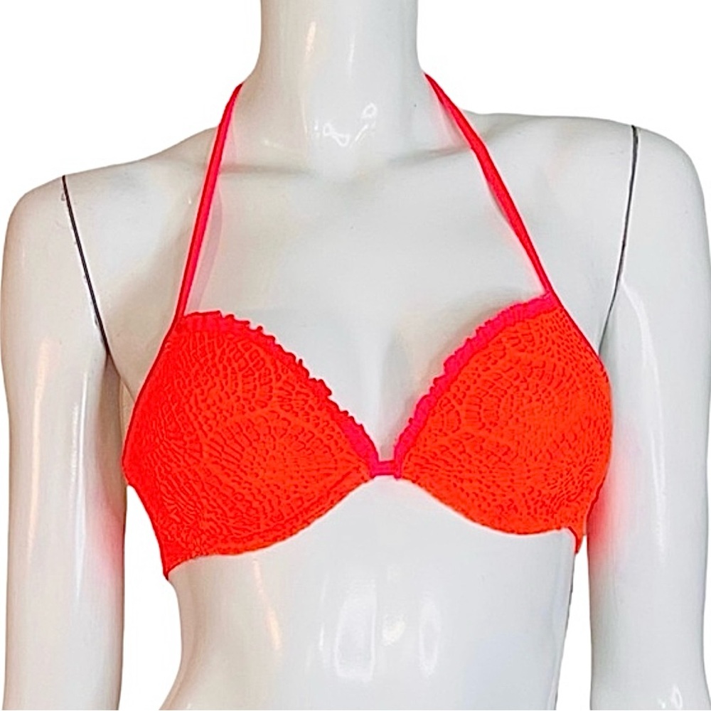 🤑 5/$25 Hollister Lace Ruffle Trim Halter Pink String Bikini Swimsuit Top